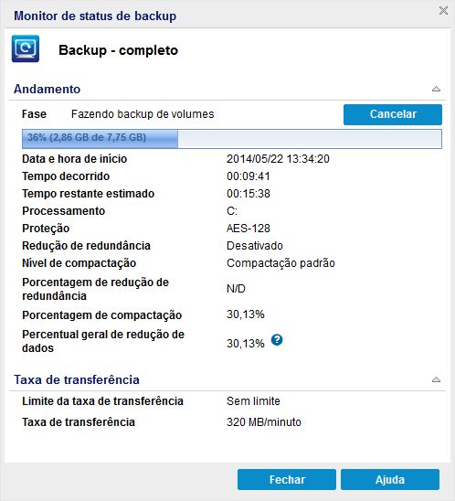 ENC Monitor de tarefas - Detalhes da tarefa em execução