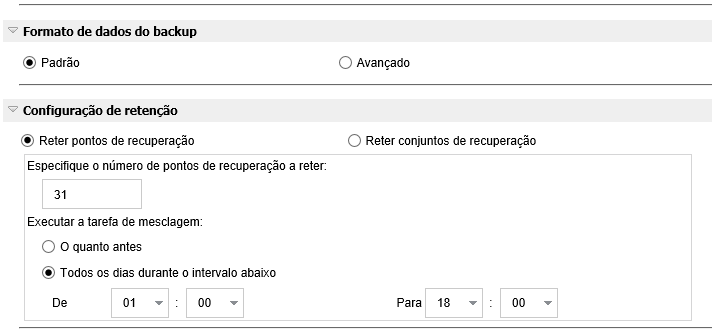 Fazer backup agora - Configurações de proteção