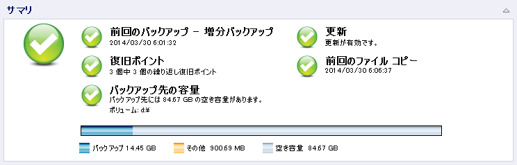 Página inicial - Visão geral dos status de backup