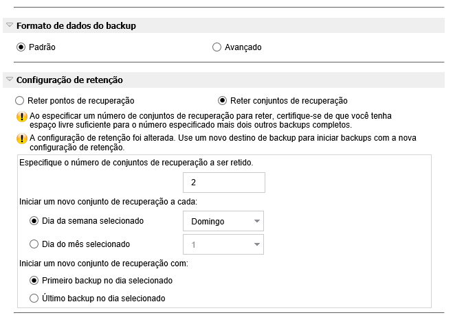 Fazer backup agora - Configurações de proteção