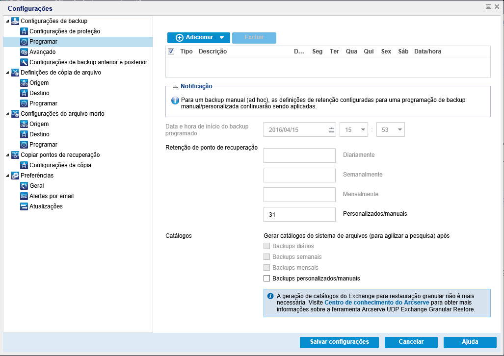 Fazer backup agora - Programação