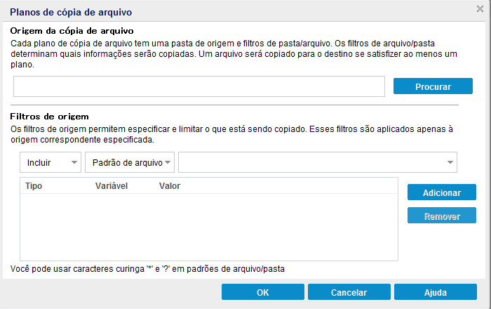 Diretivas de cópia de arquivo - Origem e filtros - Cópia de arquivo
