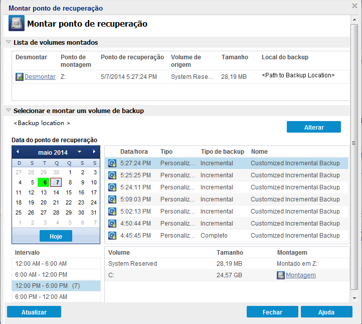 Montar ou desmontar ponto de recuperação