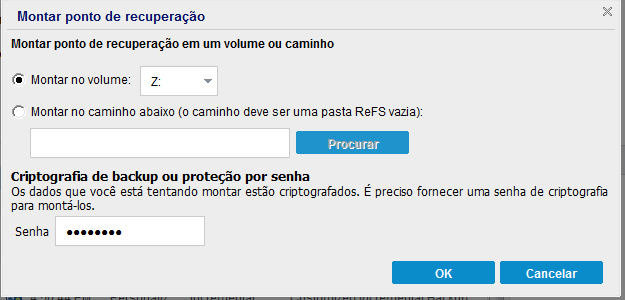 caixa de diálogo Montar ponto de recuperação