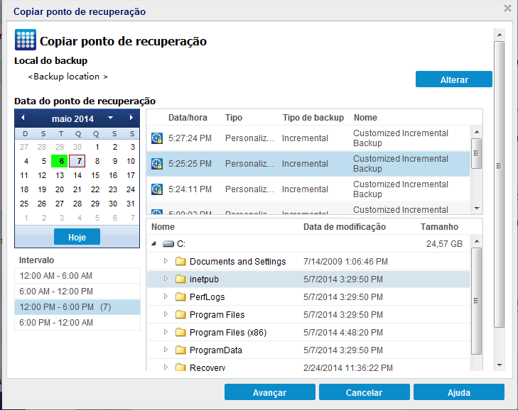 Gerenciar pontos de recuperação