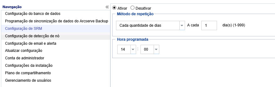 Caixa de diálogo Configuração de SRM