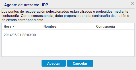 Restauración: cuadro de diálogo de cifrado