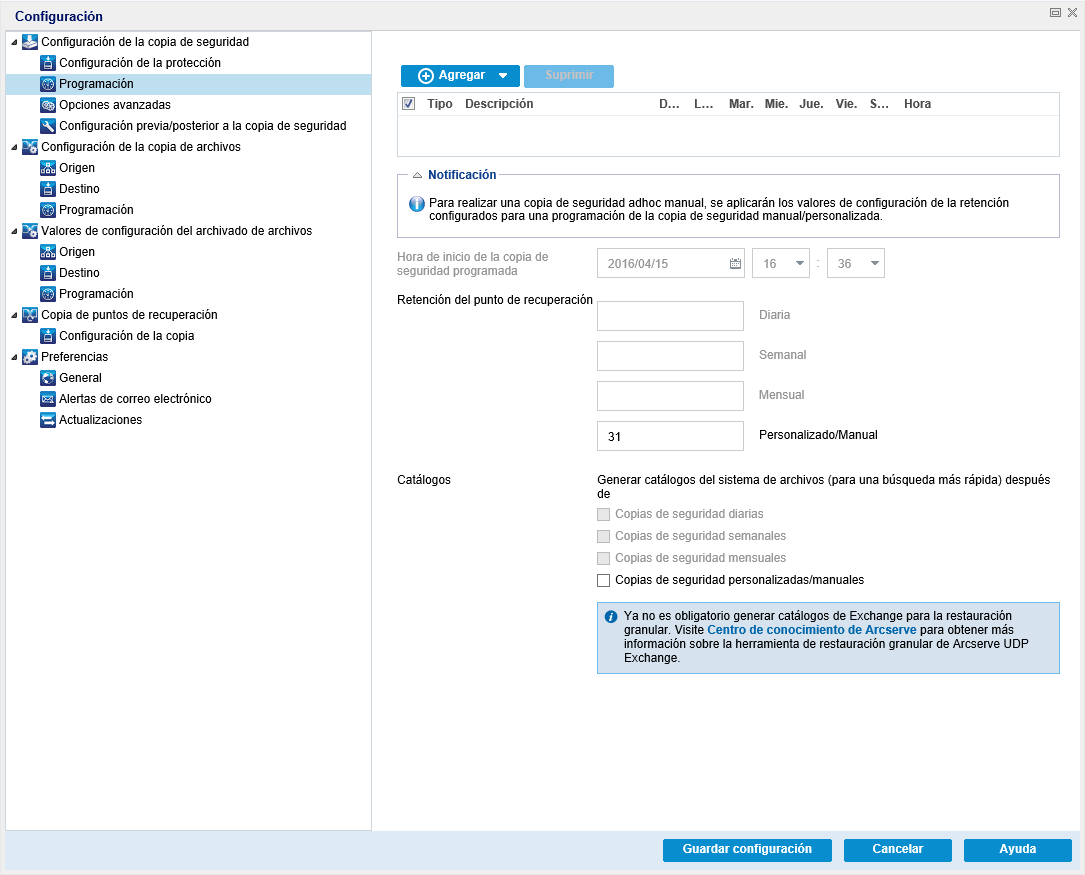 Realizar copia de seguridad ahora - Programación