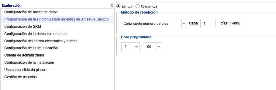Cuadro de diálogo Programación de la sincronización de datos de Arcserve Backup