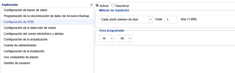 Cuadro de diálogo Configuración de SRM