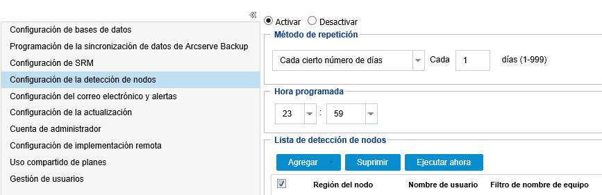 Cuadro de diálogo Configuración de la detección de nodos