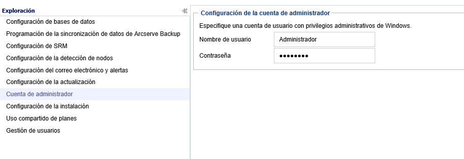 Cuadro de diálogo Configuración de la cuenta de administrador