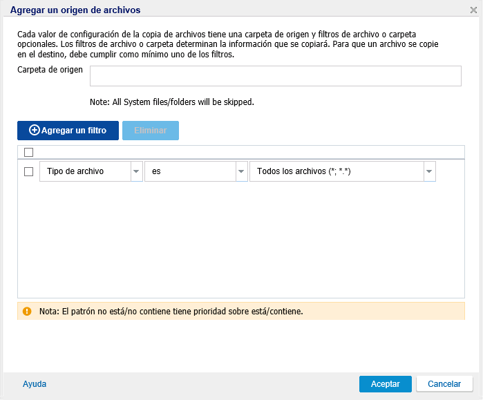 Cuadro de diálogo Agregar un origen de archivos