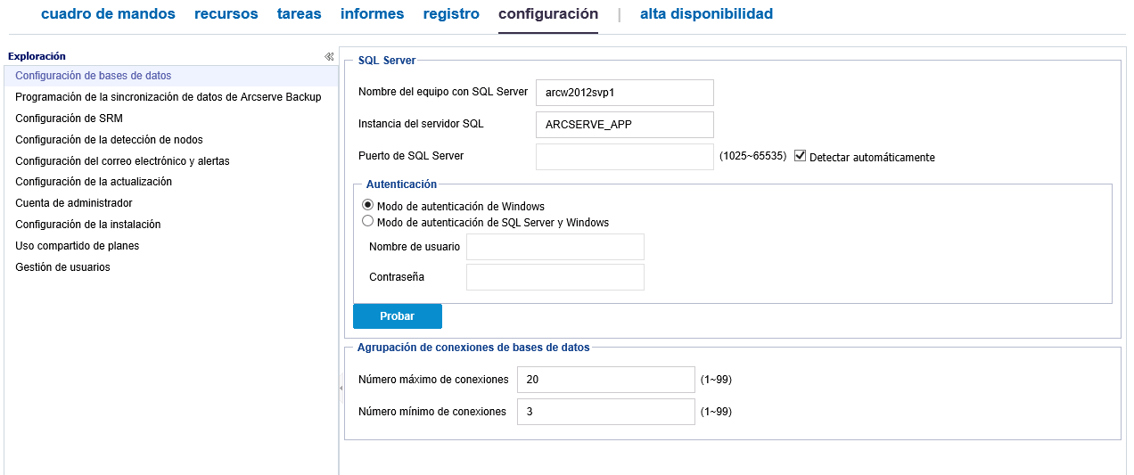 Cuadro de diálogo Configuración