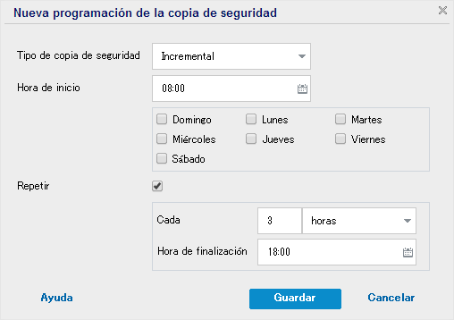 Nueva programación de la copia de seguridad