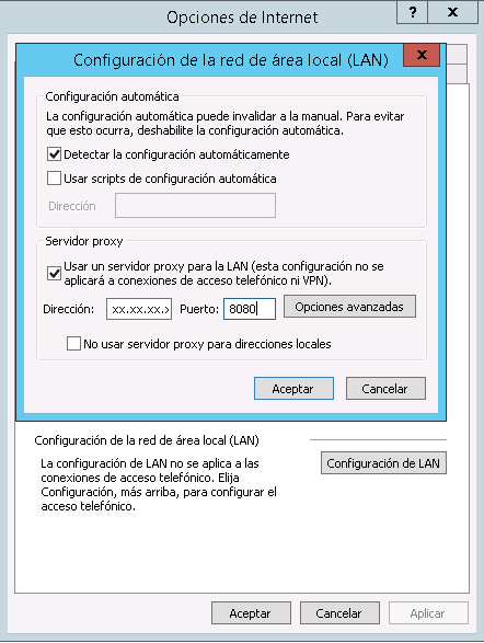 Configuración de LAN en un explorador de puerta de enlace de proxy