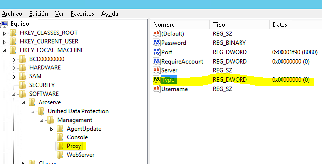 Verificación de la configuración del proxy de la puerta de enlace en regedit