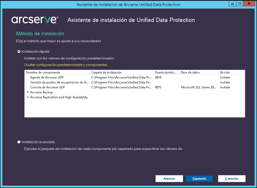 Método de instalación en el instalador unificado
