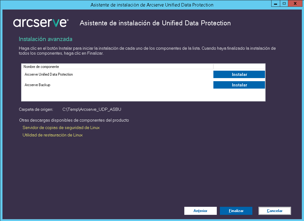 Opción de instalación avanzada en el instalador unificado