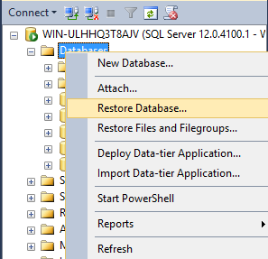 Restauración de la base de datos en SQL Studio