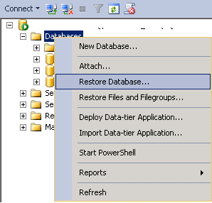 Restauración de la base de datos en SQL Studio