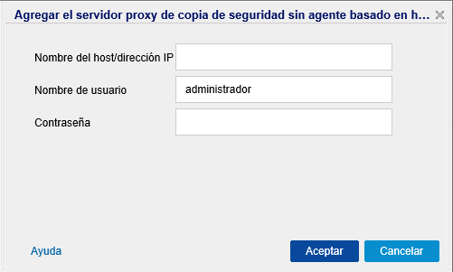 Cuadro de diálogo de adición detalles de servidor proxy