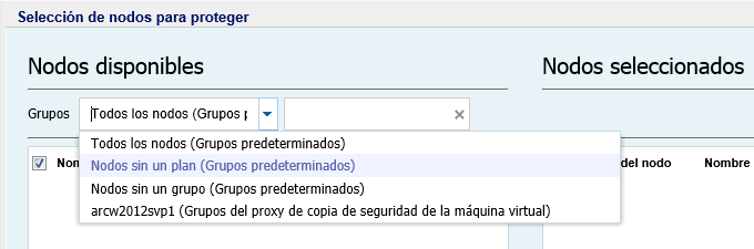 Cuadro de diálogo de filtrado de grupos para agregar nodos