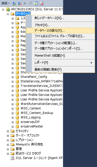 SQL Studio でのデータベースのリストア