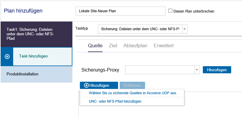Hinzufügen eines UNC-Knotens zur Quelle