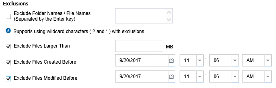 Select exclusions in source setting