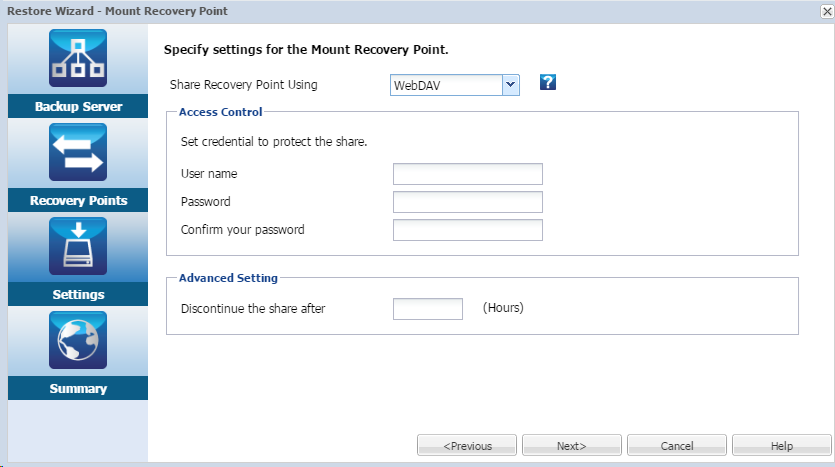 Specify the Settings for Mount Recovery Point 