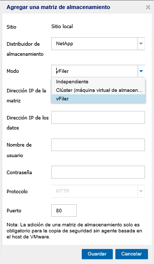 Adición de una matriz de almacenamiento para NetApp