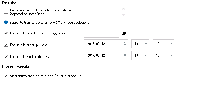 Selezionare le esclusioni nelle impostazioni di origine.