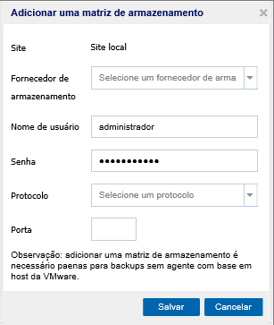 Tela Adicionar matriz de armazenamento