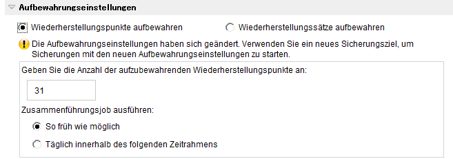 Jetzt sichern - Schutzeinstellungen