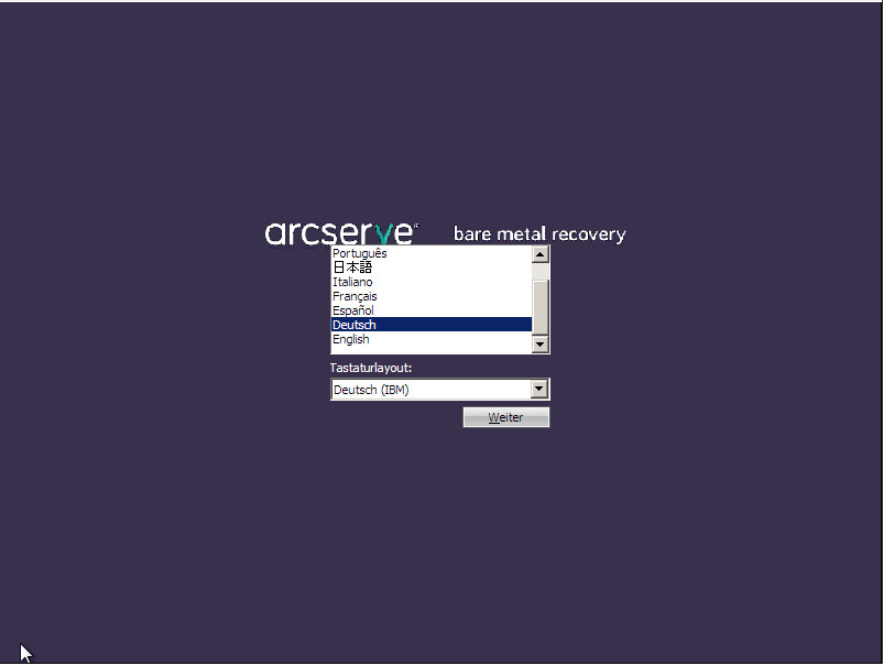 CA ARCserve D2D-Bildschirm zur Sprachauswahl