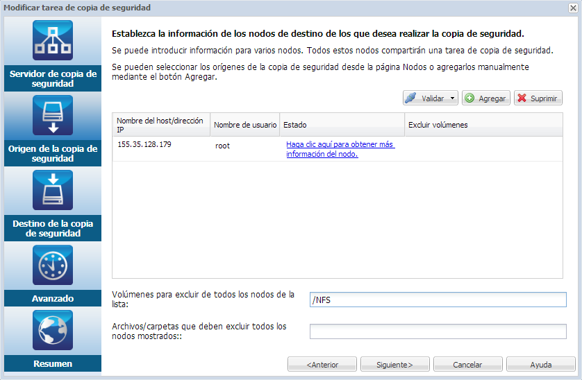Copia de seguridad del Agente de Linux de origen