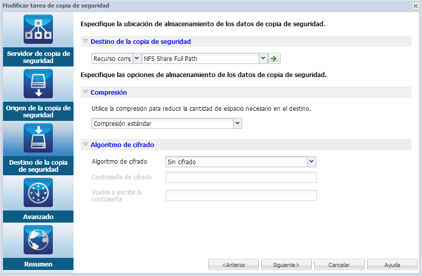 Copia de seguridad del Agente de Linux de destino