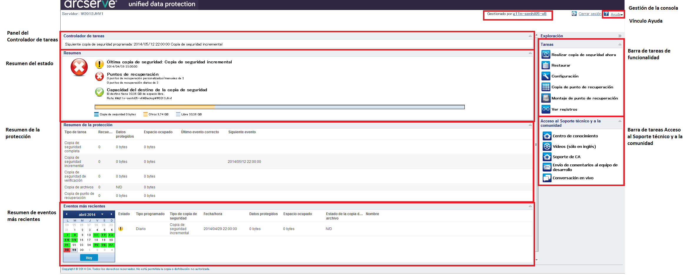 Página principal de CA ARCserve D2D