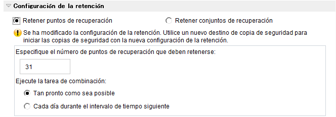 Realizar copia de seguridad ahora - Configuración de protección