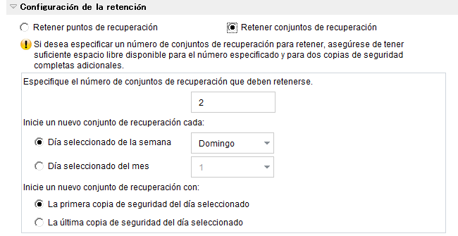 Realizar copia de seguridad ahora - Configuración de protección