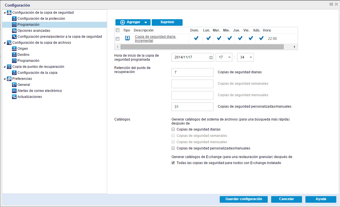 Realizar copia de seguridad ahora - Programación