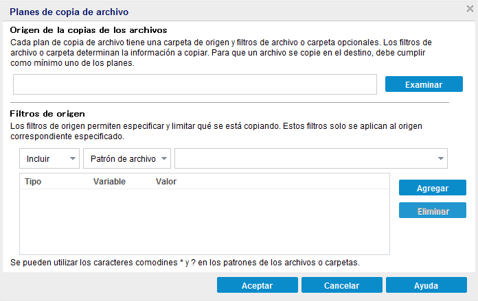 Políticas de copia de archivo - Orígenes y filtros - Copia de archivo