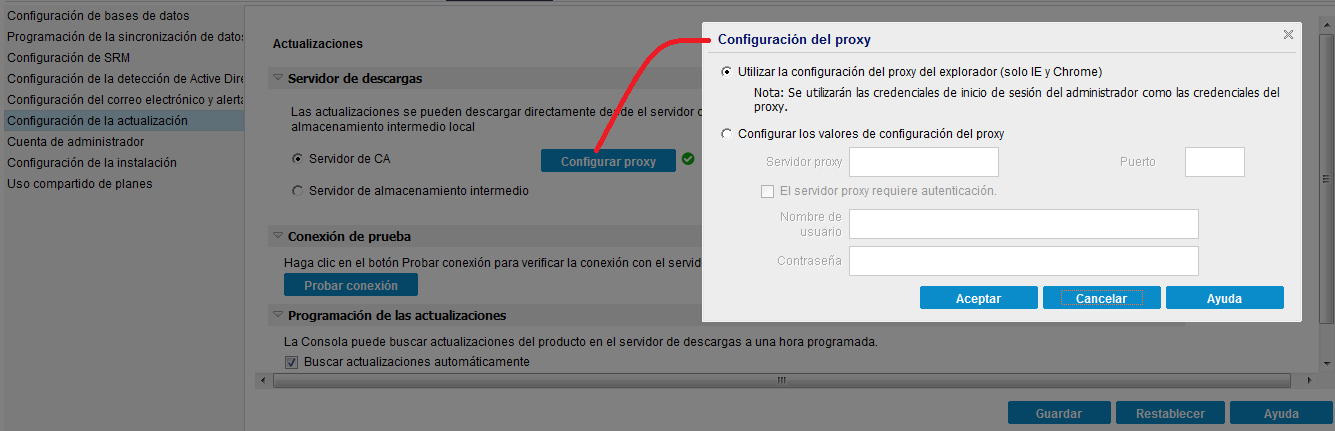 Actualización de la configuración