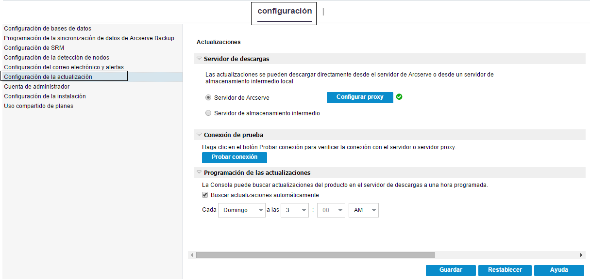 Especificación de la configuración de las actualizaciones