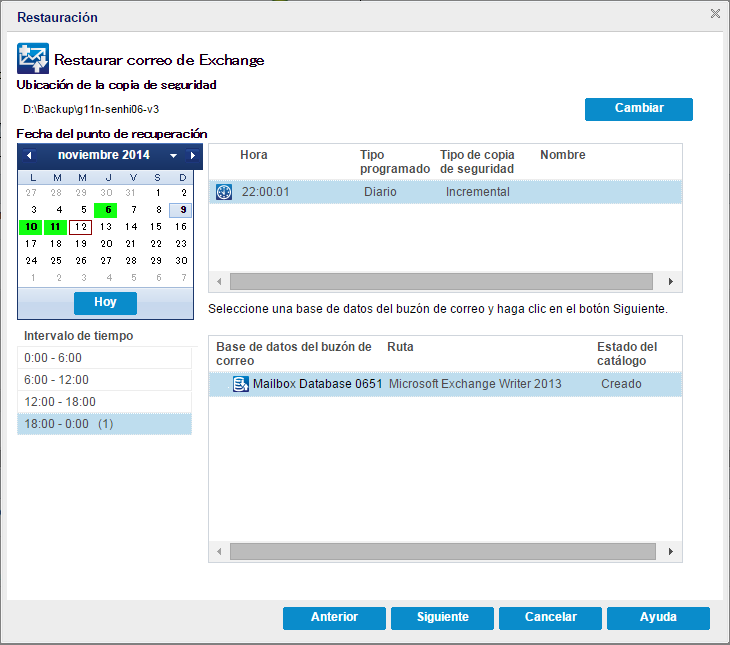 Opciones de restauración del correo electrónico de Exchange