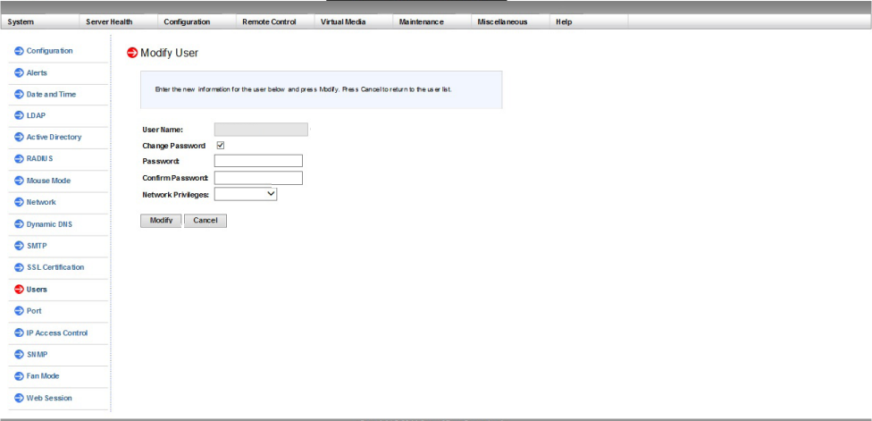 Modification de l'utilisateur
