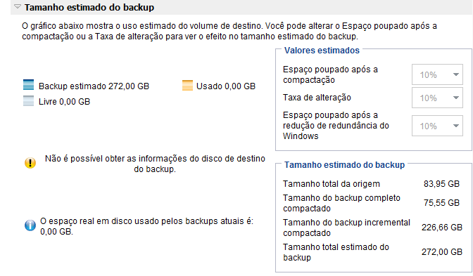 Calculadora de espaço de backup
