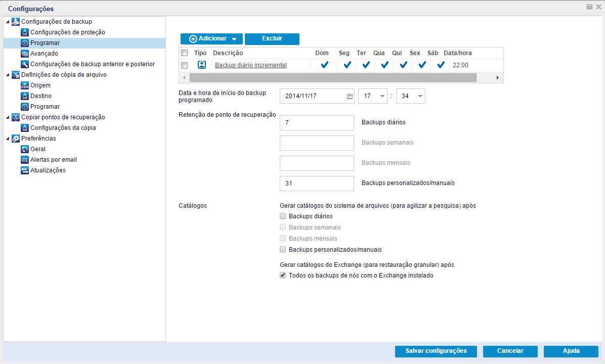 Fazer backup agora - Programação