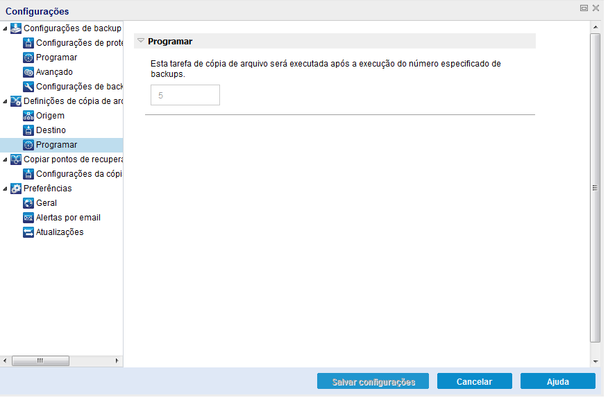 Caixa de diálogo Definições da cópia de arquivo - Programar